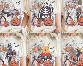 Vintage Disneyland All Characters Skeleton Halloween Shirt, Mickey & Friends Star Wars Chip Dale, Mickey's Not So Scary Halloween Party Tee