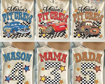 2-sided Pit Crew Disneyland Cars Shirts, Lightning McQueen Mater Sally Carrera Doc Hudson Racing Cars Land Group Matching Tee, Family