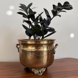 Vintage Brass Planter | Footed Brass Cachepot with Claw Feet | Hollywood Regency Plant Pot