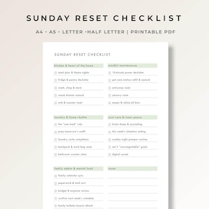 Checklista för återställning på söndag Veckovis återställningsplanerare Utskrivbar PDF