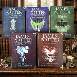 James Potter Series G. Norman Lippert Complete 5-Book Custom Bound Hardcover Set With Gold Metal Corners Premium Fantasy Fanfic Book Gifts!!
