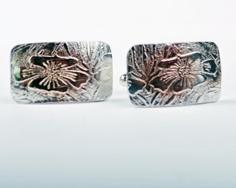 New for Fathers Days- Mens Polished Sterling silver Cufflinks - flower pattern