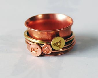 Spinner ring, lovers ring, spinning ring, fidget ring, initials ring, worry ring, meditation ring, letter ring, bronze, copper and brass