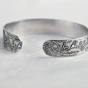 Embossed cuff silver aluminium Indian floral design patina image 3