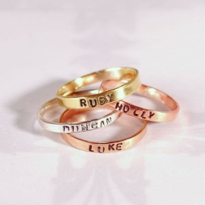 Stamped name ring, stackable rings, personal jewellery, childrens names, gift for mom, dad, babies names, brothers and sisters