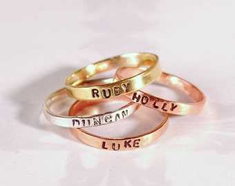 Stamped name ring, stackable rings, personal jewellery, childrens names, gift for mom, dad, babies names, brothers and sisters