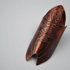medieval etched shield ring - copper ring - armour ring