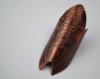 medieval etched shield ring - copper ring - armour ring