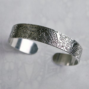 Embossed cuff silver aluminium Indian floral design patina image 4