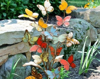 3D Multicolored Metal Butterfly Garden Stake | Vibrant Outdoor Butterfly Sculpture | Whimsical Yard Art Decor | 14"