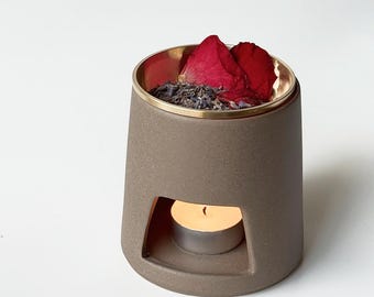 Ceramic Oil Burner Dry Burner — Brass Plate, Tealight Powered | For Essential Oils Botanicals