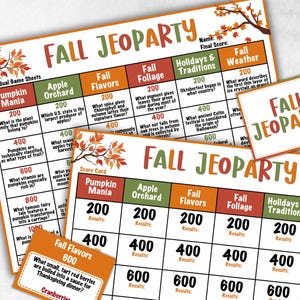 Höst Jeoparty-lek, familjeaktivitet, kyrklig babyshower, skördefest, skolhöstfestival, utskrivbara spel för seniorboende