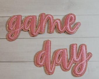 Embroidered Game Day Patches: Pink Glitter Iron-On Accents