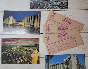 Vtg Las Vegas Postcards Lot 7Pc 1960s Hilton Dunes Keno Cards Strip MGM Grand