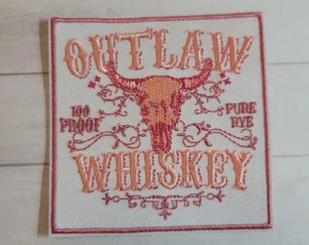 Outlaw Whiskey Embroidered Patch 3" Iron On For Crafts Trucker Hats Jackets Bags