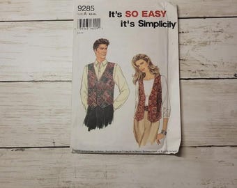 Simplicity Sewing Pattern 9285 Unisex Vest Size XS to XL Uncut