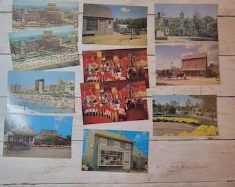Set of 11 1960s Unposted Postcards: Atlantic City Boardwalk & Historic Smithville Scenes
