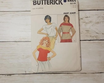 Vintage 1980s Butterick Sewing Pattern 4451 XL Tops for Women