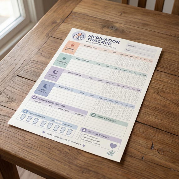 Daily Medication Tracker Printable, Pill Log, Health Routine Planner (Instant Download PDF)