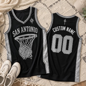 San Antonio Basketball Jersey, Personalized Name Number Mesh Jersey, Black Silver Basketball Shirt, Alamo City Game Day Fan Sports Jersey