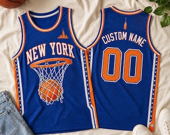 New York City Basketball Jersey, Custom NYC Mesh Jersey, Blue Orange Basketball Shirt, Game Day Sports Jersey Unisex Oversized Fans Gift