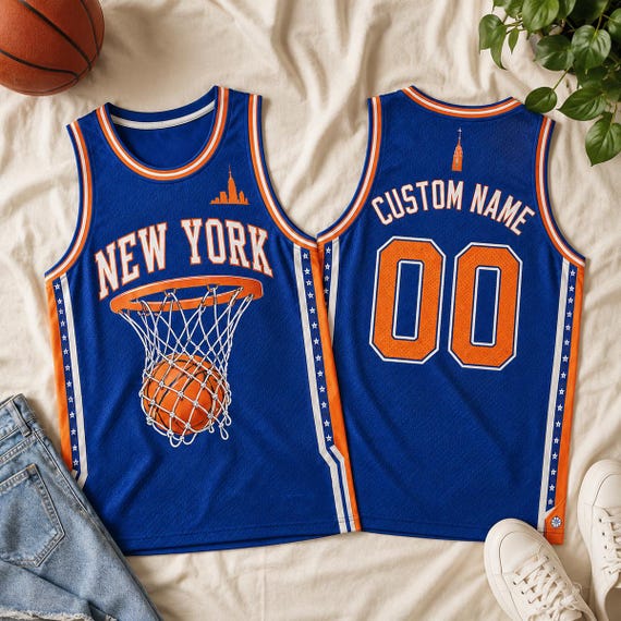 New York City Basketball Jersey, Custom NYC Mesh Jersey, Blue Orange Basketball Shirt, Game Day Sports Jersey Unisex Oversized Fans Gift