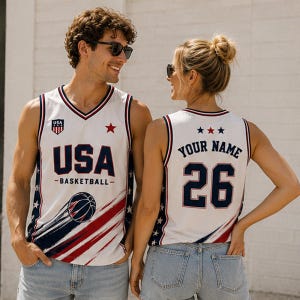 Custom USA Basketball Jersey, Personalized Name Number Basketball Shirt, Red White Blue Team Jersey, America Game Day Outfit Sports Fan Gift