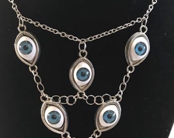 Baby doll eye creepy Halloween third eye evil eye necklace protection jewelry