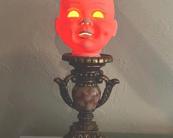 Extra large porcelain baby doll head table lamp nightlight creepy unique recycled decor