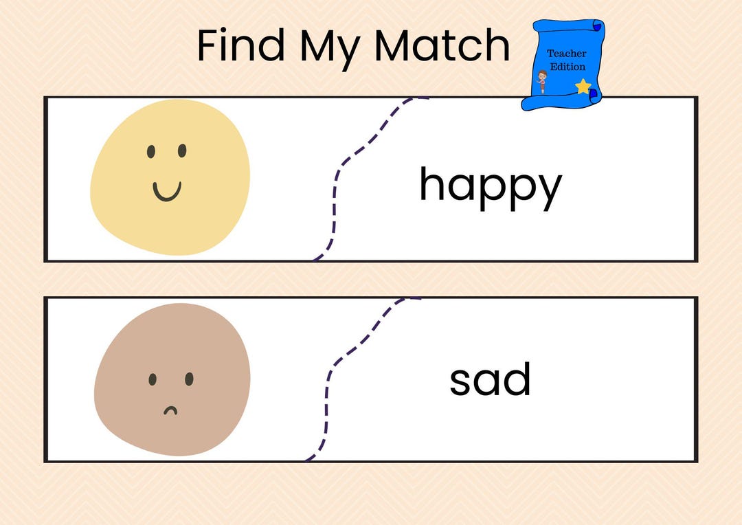 Emotions Matching Game Printable PDF for Kids, Social Skills Activity ...