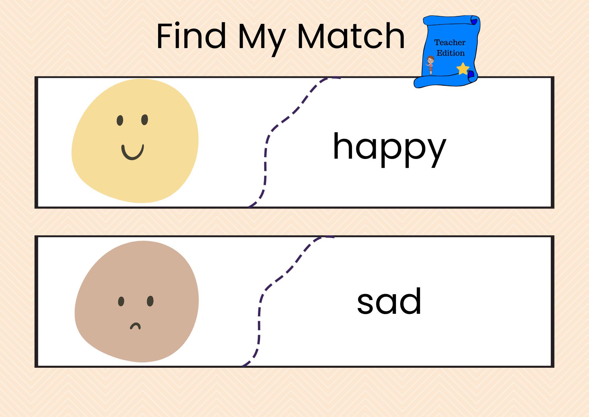 Emotions Matching Game Printable PDF for Kids, Social Skills Activity ...