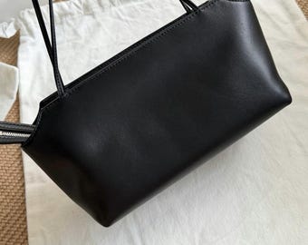 Lambskin Leather Top Handle Bag, Minimal Small Tote Bag, Luxury Inspired Ladies Shoulder Purse, Everyday Commuter Handbag
