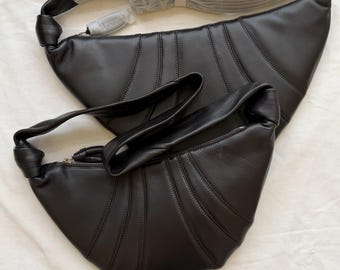 Lambskin Croissant Bag, Unisex Minimal Croissant Shoulder Bag, Designer Inspired Street Style Handbag