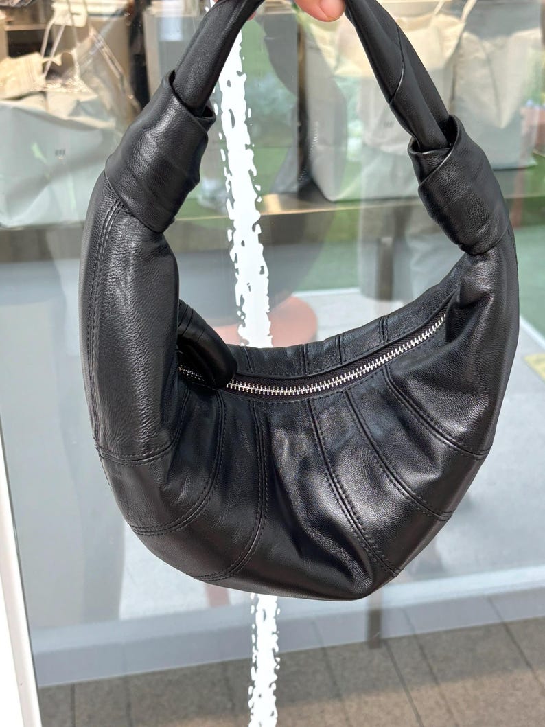 Soft Lambskin Croissant Clutch, Unisex Minimal Street Style Hand Purse, Designer Inspired Clutch Bag image 16
