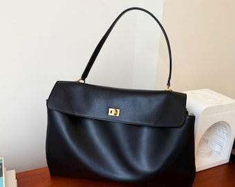 Genuine Leather Shoulder Bag, Elegant Crossbody Purse, Minimal Casual Commuter Handbag, Vintage Soft Leather Daily Bag