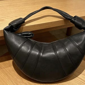 Soft Lambskin Croissant Clutch, Unisex Minimal Street Style Hand Purse, Designer Inspired Clutch Bag Dark Chocolate