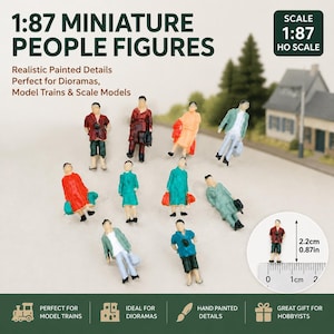 1:87 Miniature People Figures Set | HO Scale Painted Human Figures | Model Train Diorama Characters | Railroad Layout Accessories