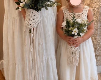 Boho macramé boekettenhouder voor kinderen - accessoire voor bruidsmeisjes - boho bruiloft - handgemaakte boekettenhouder