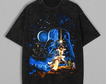Retro Star Wars Acid Wash T-Shirt, , The Mandalorian Galaxy's Edge Cropped shirt, Star Wars Gift, May The Force Be With You