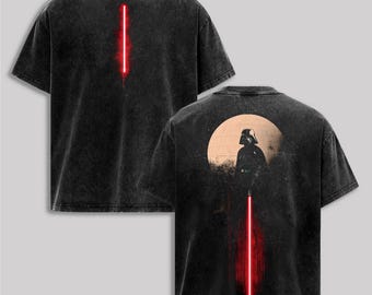 Vintage Dark Side Red Lightsaber Wash T-Shirt, Hip Hop Wear, Star Wars Streetwear Gift, Retro Movie Shirt, Graphic Oversized Acid Wash Tee