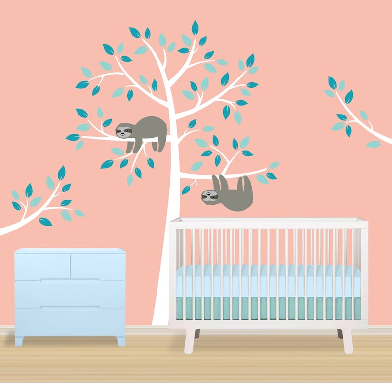 Nursery Decor Sloth Tree Wall Decal NEW DESIGN Removable Wall Sticker