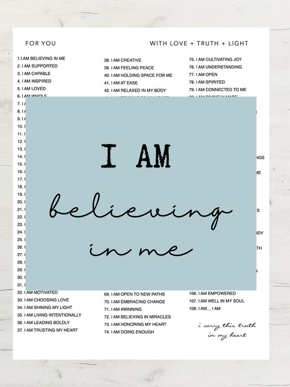 Believe in Yourself L 108 I AM Affirmations Guide L Instant 