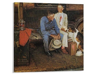 Breaking Home Ties Canvas Print, Vintage Classic American,Father and Son Poster, Retro Home Decor