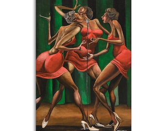 Ernie Barnes "SINGIN' SISTAHS" Canvas Print,African American Jazz Art | Black Women Singers Wall Decor