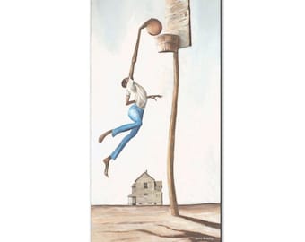 Ernie Barnes "The Dunk" Canvas Print African American Basketball Art Vintage Hoop Dreams Wall Decor