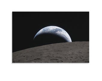 Earthrise from the Moon Canvas Print, Apollo Mission View, Earth Over Lunar Horizon Wall Art, Iconic Space Photography