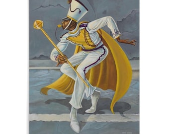Ernie Barnes "The Drum Major" Canvas Print,African American Marching Band Art,Black Parade Leader Wall Decor