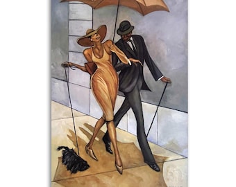 Ernie Barnes “Uptown Downtown" Canvas Print,African American Romantic Art, Black Couple Wall Decor