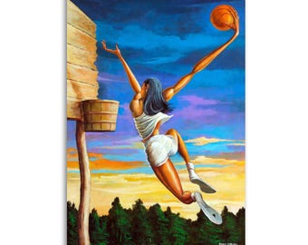 Ernie Barnes “ "The Dunk" Canvas Print,African American Female Basketball Art,Sports Wall Decor