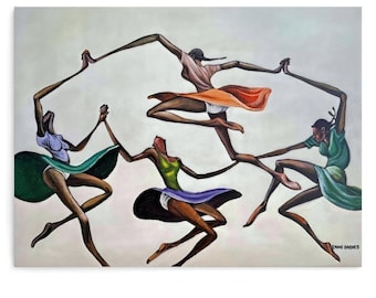 Ernie Barnes "Ring Around The Rosie" Canvas Print,African American Dance Art | Black Women Dancing Wall Decor
